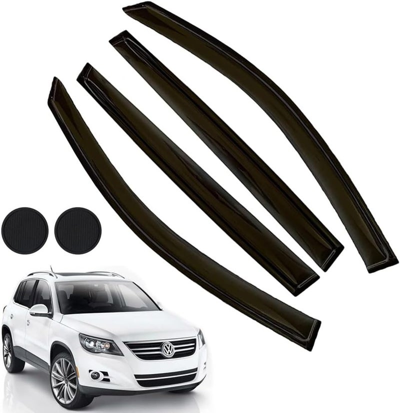LETINGFAR حراس المطر لسيارة فولكس فاجن VW تيغوان 2018-2023، واقيات نوافذ جانبية ملصقة لسيارة فولكس فاجن تيغوان، واقيات نوافذ لسيارات فولكس فاجن، لملحقات سيارات فولكس فاجن 4 حراس مطر و 2 حاملة أكواب للسيارة - Image 1